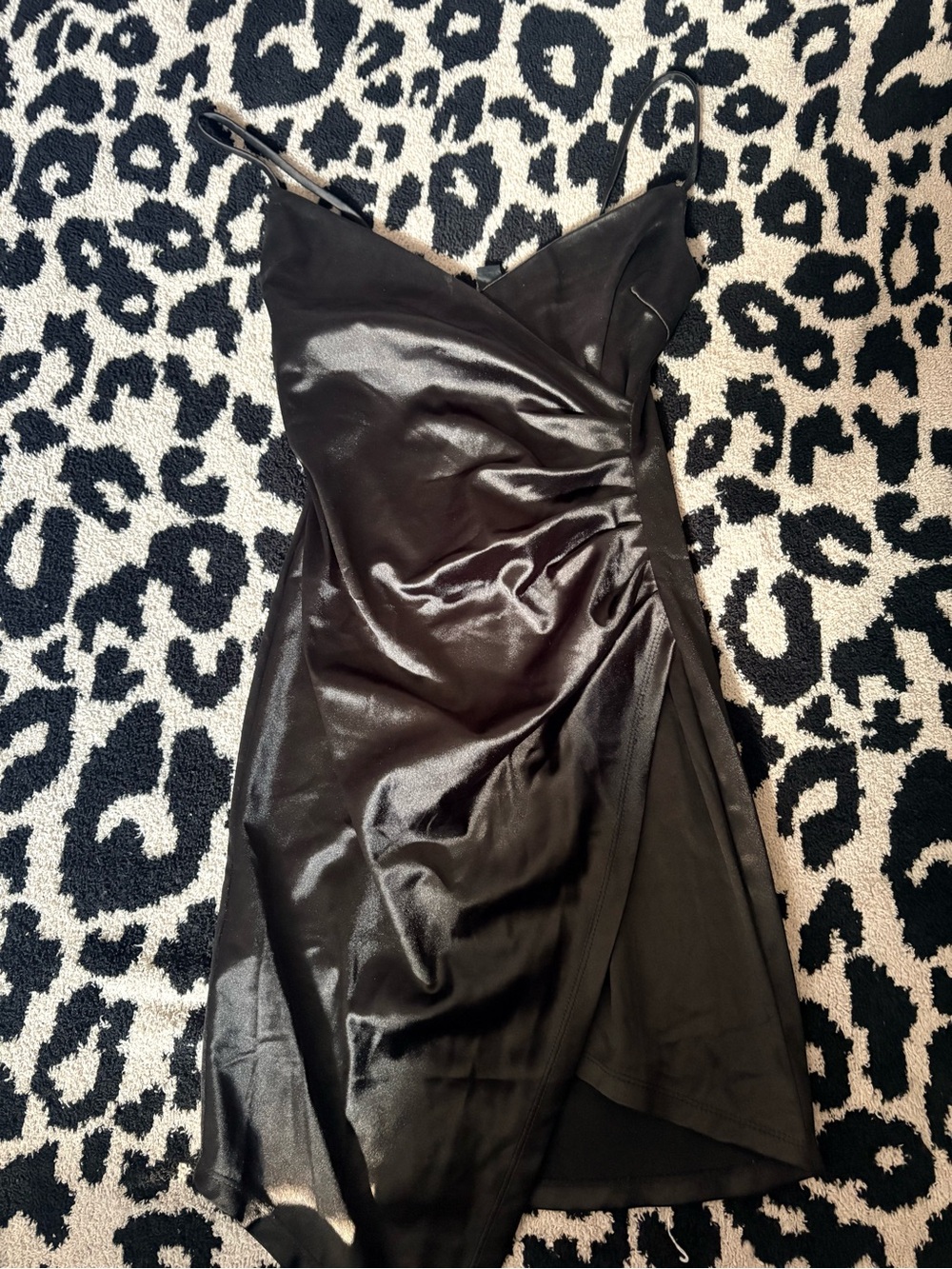 Windsor Black Satin Asymmetrical Wrap Dress